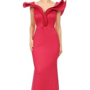 LA Fatima Hot Pink Puff Sleeve Maxi Party Dress